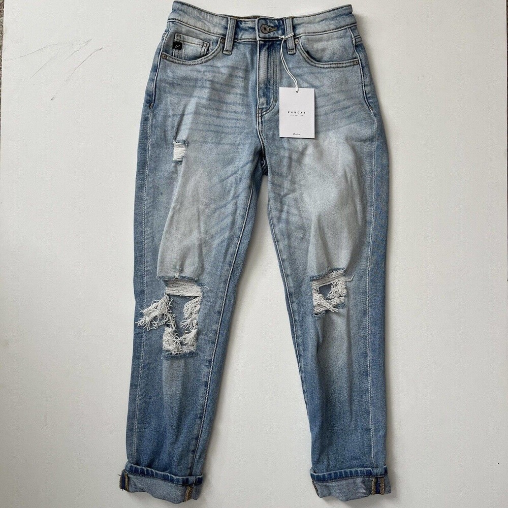 KanCan Distressed High Rise Relaxed Tapered Mom Jeans